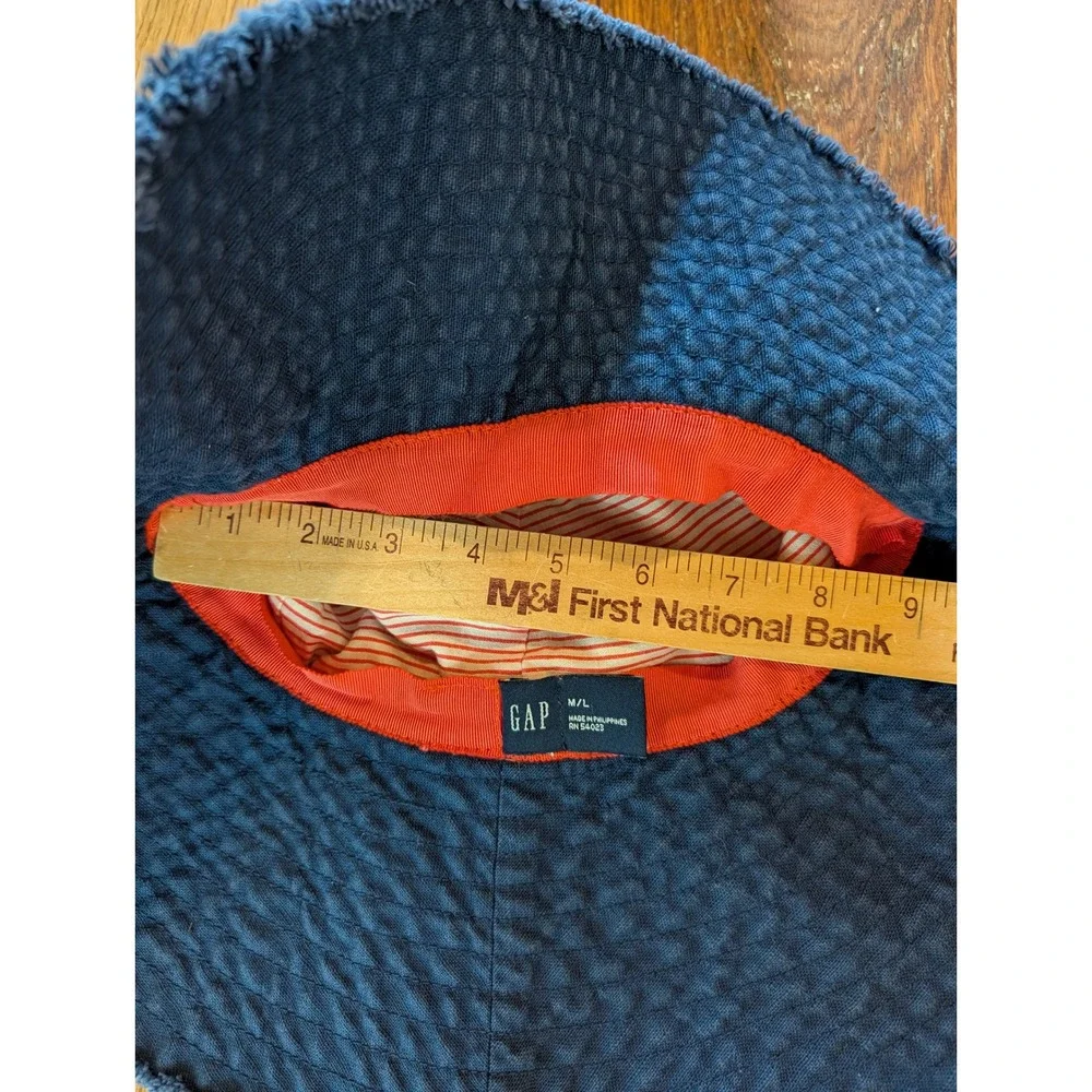 Vintage Gap Blue Textured Wide Brim Sun Hat Raw Hem Red Striped Lining Women M/L